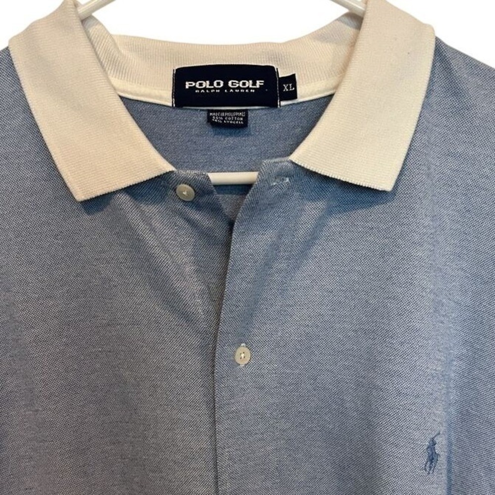 Polo Golf Ralph Lauren Button Up Shirt XL Blue Contrast Collar Lyocell Blend